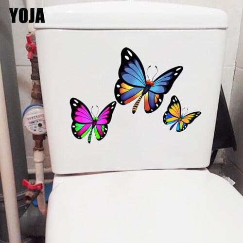 YOJA 21.9X16CM Cute Cartoon Butterfly Wall Stickers For Kids Rooms Fashion WC Toilet Seat Decor T1-2053