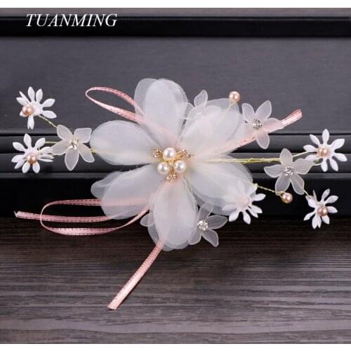 Flowers Pearls Headbands For Women Tiara Hairbands Ribbon Flower Small Hair Jewelry Wedding Bridal Headpiece Hair Accessories