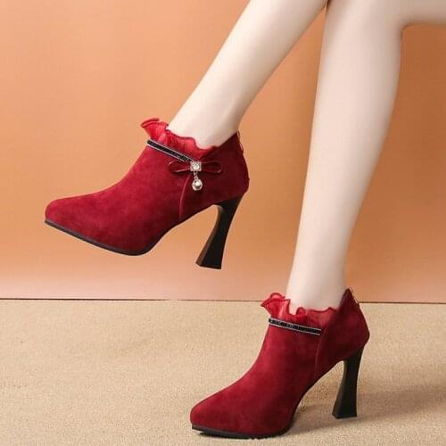 Booties female 2020 new Thick with shallow mouth boots Round head high heels Simplicity Korean version womens boots size 35-39