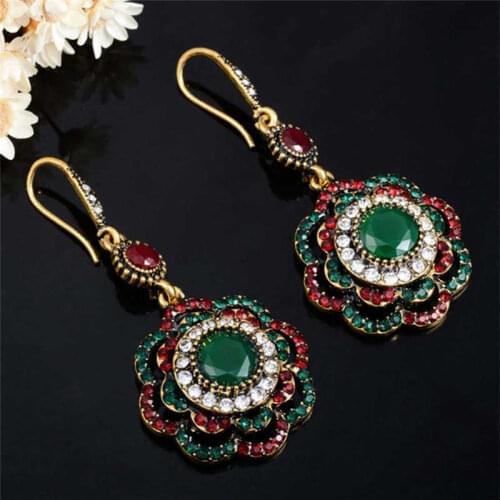 Earrings Vintage Ethnic Long Clip Drop Crystal Cuff Wedding Party Women