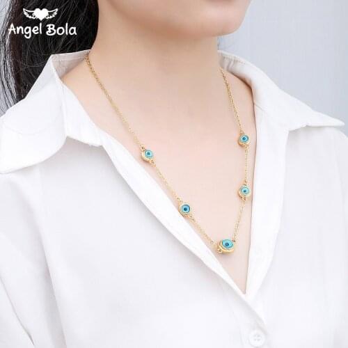 Blue Evil Eye Crystal Charm Allah Necklace for Women Muslim Jewelry 5 Turkish Blue Eye Necklace Gold Color Plated Never Faded