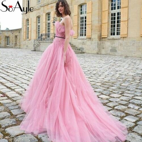 SoAyle New Pleated Dress 2019 Strapless Sleeveless Evening Dress Tulle Long Dress Sweet 16 Prom Dress