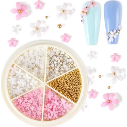 Mixed Size Gold Silver Caviar Nail Rhinestones Metal Stainless Steel Ball With Acrylic Flowers For Nail Art Decorations RK140162