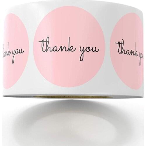 1 inch/Roll 500 pcs Cute Pink Paper Labels Stickers Foil Thank You Wedding Stickers Envelope Seals Handmade Stationery Sticker