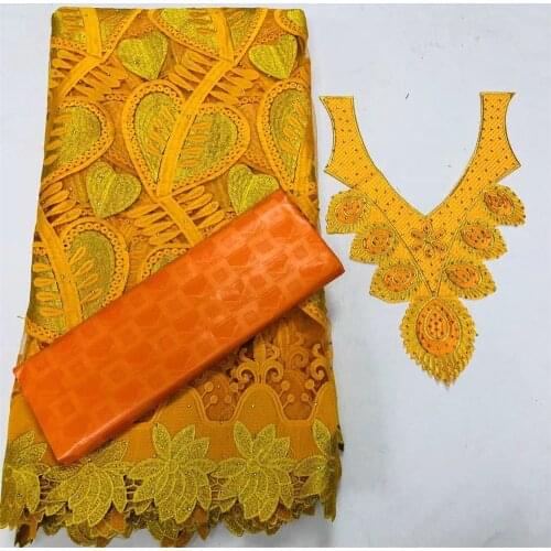 2.5+2.5Yards African Stones Lace Fabric French Net Lace Material Orange Color Bazin Riche Fabric For Women Party Wedding B16-4