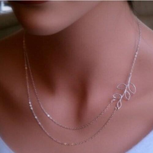 2016 Fashion metal leaf double short necklace clavicle chain jewelry wholesale Gifts for Women