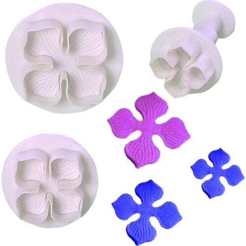 3pcs Chocolate Moon cake Mould White Hydrangea Shaped Fondant Cake Food Grade Plastic Biscuit Molds Spring Embossing Die