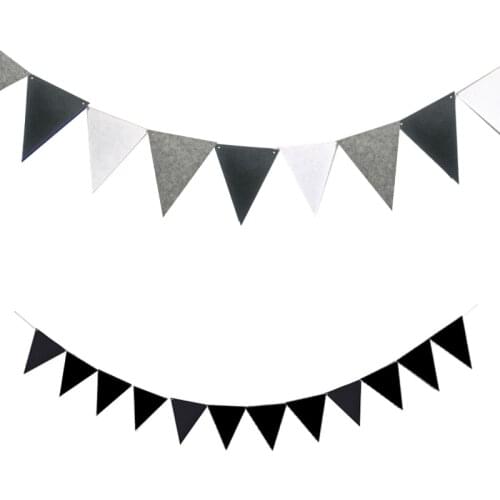 4M Non-woven Full Black and White Grey Pennants Bunting Banner Valentines day/party Flags Garland Decoration Supplies