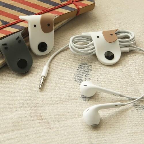 5PCS Cartoon Dog Headphone Data Cable Storage Winder Mini Size Animal Soft Cable Winder