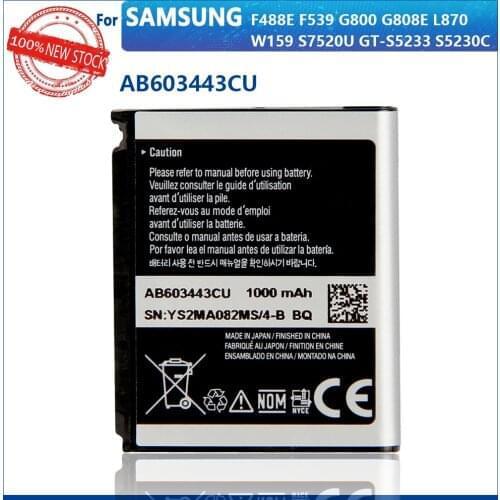 100% Original 1000mAh AB603443CC AB603443CE AB603443CU For S5230C F488E G808E L870 W159 S7520U GT-S5233 G800 F539 Phone Battery