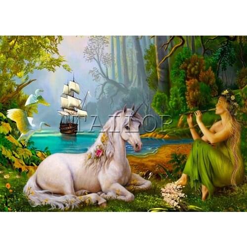 Dirll drawing cuadros full square embroidery mosaic 5d diamond painting set complet Cross stitch horse unicorn landscape woman 7