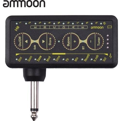 Ammoon Multi-effects Guitar Headphone Amplifier Rechargeable Pocket Guitar Amp 3.5mm Jack Preamp Chorus Phaser Reverb Delay Tune