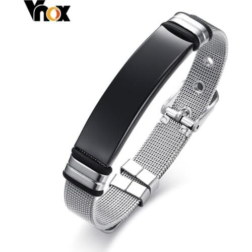 Vnox 12mm Stainless Steel Black Bracelets For Men Women Mesh Band Adjustable Length Pulseira