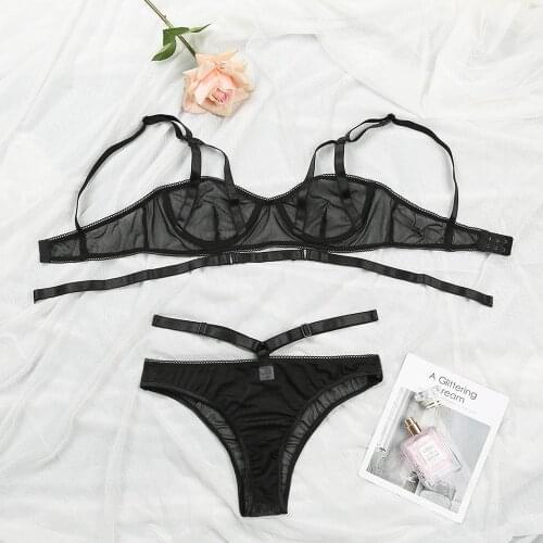 ADULOTY mesh splicing underwear set Sexy Lace Bralette Cutout Lingerie Set Lace See Thru Pajamas Bra Set