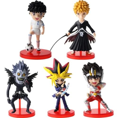 5pcs/lot Anime Main Characters Figures Yugi Muto Ryuuku Kurosaki ichigo Seiya Captain Tsubasa Model Toys