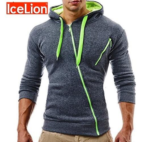 IceLion 2021 New Spring Hoodies Men Cotton Sweatshirts Fashion Oblique Zipper Slim Sportswear Male Solid Hoody Tracksuit Jacket