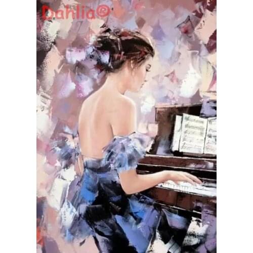 Girl playing the Piano Oil painting Art Needlework Embroidery DIY Cross Stitch Kit Crafts 14CT Unprinted Home Decor Handmade