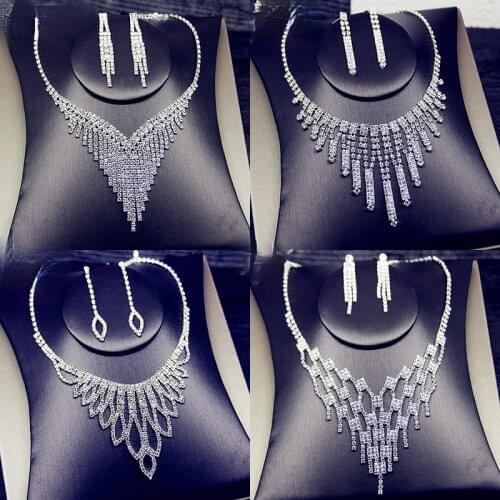 Fashion Rhinestone Lady Necklace Bride Bride Wedding Dress Full Rhinestone Earring Set Chain Party Party Jewelry Necklace