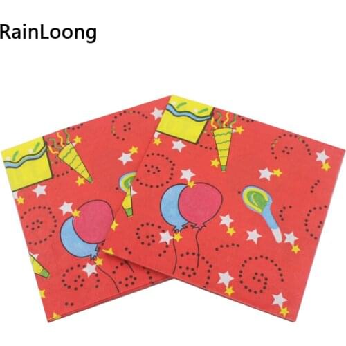 [RainLoong] Red Happy Birthday Print Paper Napkins For Birthday Party Decorations Tissue Napkin Serviettes 33*33cm