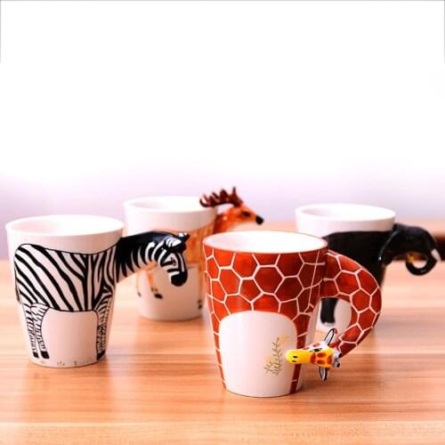 Creative 3D Three-dimensional Hand-painted Ceramic Mug Animal Mug Coffee Cup Cartoon Water Cup Giraffe