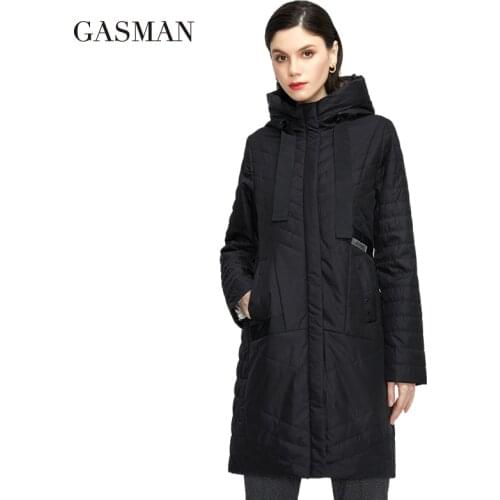 GASMAN womens spring jackets 2021 thin cotton jacket mid-length parkas pockets hooded fashion Casual Women autumn coat 20176