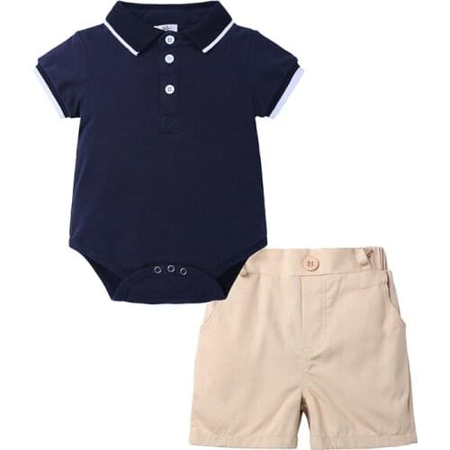Baby Boys Summer Bodysuits Short Pants Suits Childrens Tuxedo Shirts Kids Sets Infant Cotton Outfits Gentleman Costumes