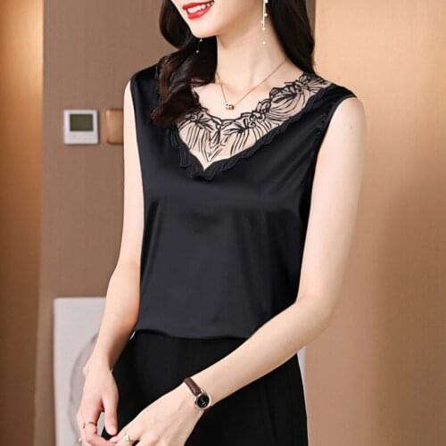 Summer Womens Tank Tops 2021 Embroidery Lace Female Satin Top Fashion V-neck Loose Camis Solid Color Vest 4XL