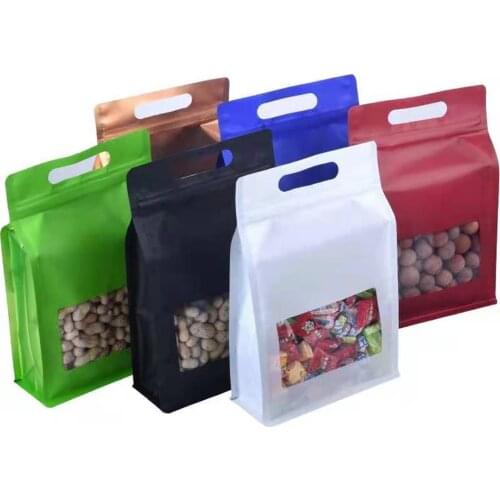 50Pcs Zip Lock Stand Up Colorful Mylar Foil Bag with Clear Window Resealable Reusable Tear Notch Food Doypack Snack Dry Fruit