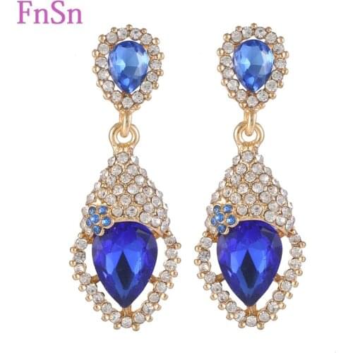 Fashion Womens Dangle Earrings jewelry Gold Colour Fill Crystal Dangle Earring Top Quality Crystal Water Drop Dangle Earrings