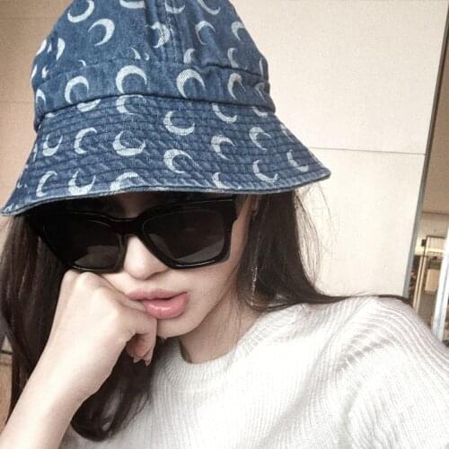 Moon Print Jean Bucket Hat for Women Denim Blue Bob Hats Sun Protection Short Brim Fisherman Caps Designer Cloche Hat Streetwear