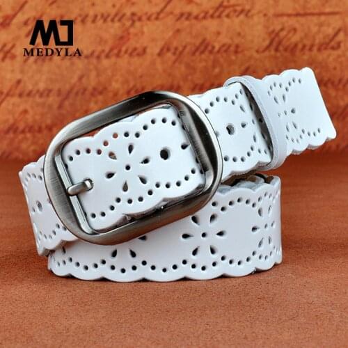MEDYLA Rushed Mens Belts Luxury Free Shipping Pure First Layer Of Cowhide Womens Strap Genuine Leather Cutout Wide Female Belt