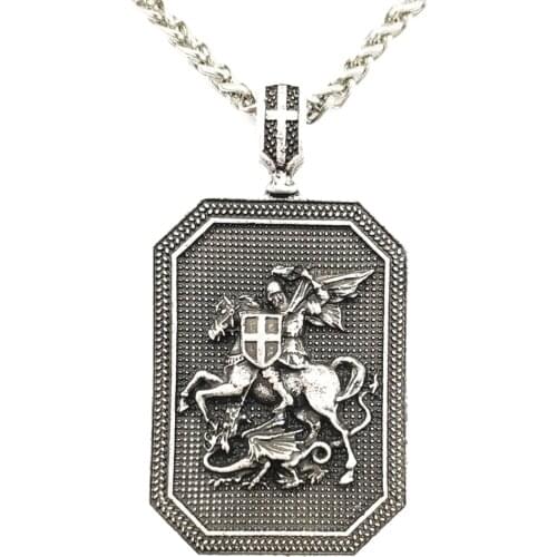 St. George Protect Us Slaying Dragon Saint Shield Pendant Religious Prayer Necklace Men Talisman Jewelry
