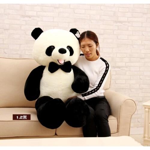 Stuffed toy large 120cm smile gaint panda plush toy bowtie panda soft doll throw pillow birthday gift h2390