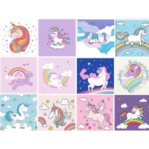 16Pcs 20*20cm Home Cartoon Animal DIY Art Oil Painting by Numbers Children Handpainted on Canvas for Living Room Wall Pictur