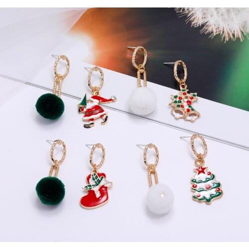 New Year Gift Earrings Santa Claus Christmas Tree Bell White green Velvet Ball Earring Drop Christmas Jewelry kolczyki Brincos