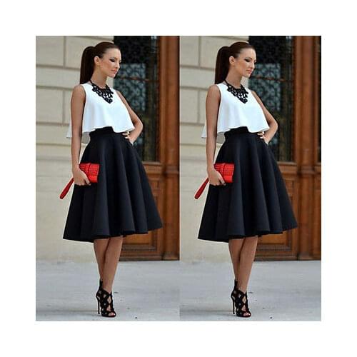 New Sexy Vintage Women White Crop Top and Black Mini Skirt Women Lady Cothing Set Party Clothing Sets