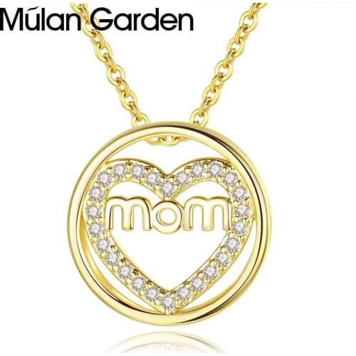 Mom Letter Neckalce Mothers Day Jewelry Gift Zircon Heart Pendant Gold Silver Color Chain Choker Necklace Hot Sale Accessories