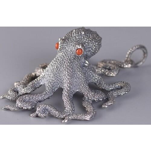925 sterling Silver octopus charm tag pendant decoration Necklace keychain... Jewelry gift A2967