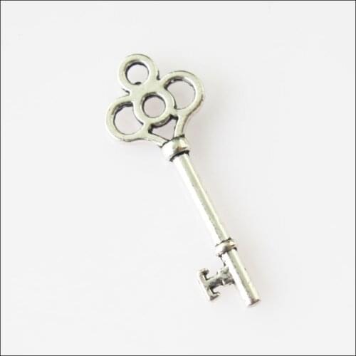 50 New Heart Key Tibetan Silver Tone Charms Pendants 9.5x25mm