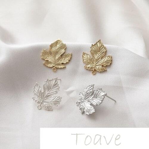 14K gold-plated copper plated real gold maple leaf earrings diy earrings silver needle hand-made material accessories