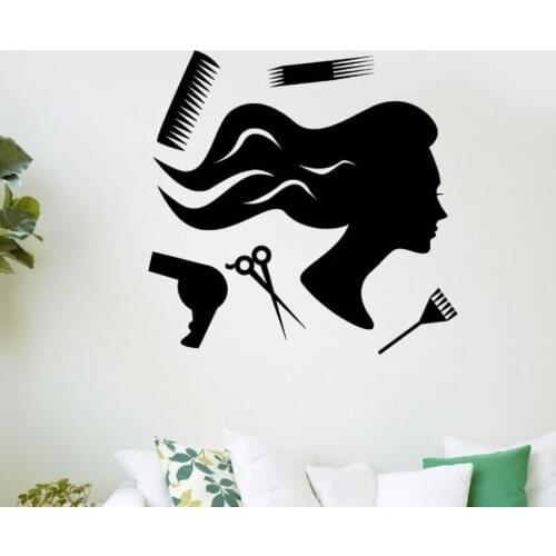 Beauty Salon Wall Decals Beauty Salon Tools Wall Sticker Hair Hairdresser Stylist Wall Art Mural Hair Salon Decoration AY305