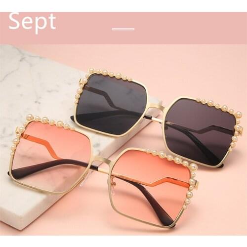 Sept Luxury Metal Frame Sunglasses Pearl Square Men Women Fashion Shades Vintage UV400