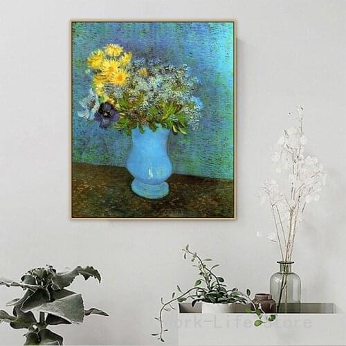 Van Gogh Vase with Lilacs Daisies and Anemones Oil Painting Reproductions on Canvas Posters Prints Wall Art Picture Home Decor