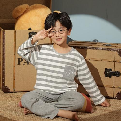 Spring Autumn Nightwear Cotton Stripe Clothing Wear Children Boys Pajamas Set Cartoon Outfits Casual Winter Kids Homewear Pijama