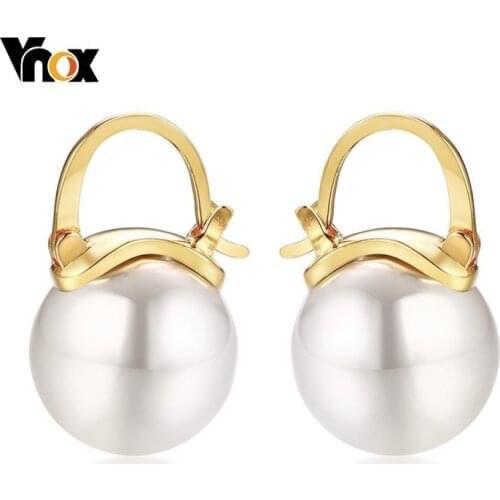 Vnox Elegant Imitation Pearl Earrings for Women Gold Tone Metal aretes brincos Gifts for Her