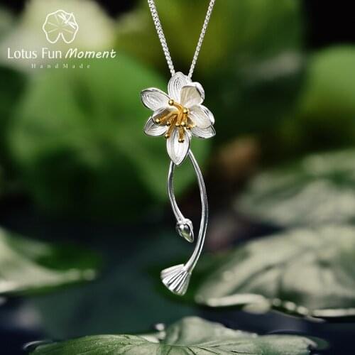 Lotus Fun Moment Real 925 Sterling Silver Lotus Whispers Flower Pendant for Women Gift without Necklace Handmade Fine Jewelry
