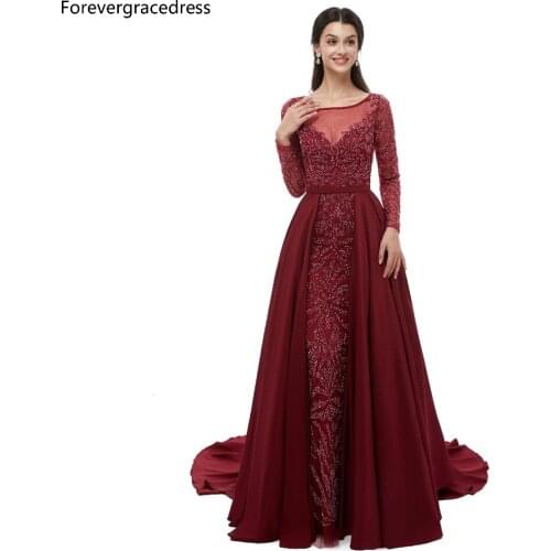Forevergracedress Long Sleeves Prom Dresses 2019 Sheer Neck Beading With Detachable Skirt Prom Party Gowns Plus Size Custom Made