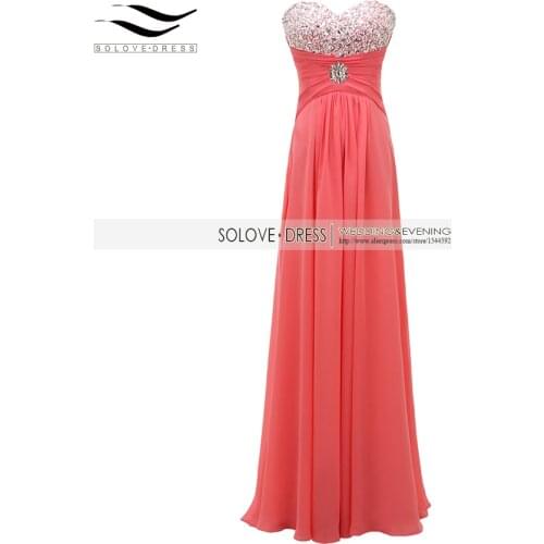Solovedress A Line Real Photos Scoop Cheap Sparking Coral Beaded Prom Dress Long Evening Gown Vestidos De festa longo 2018 SLP08