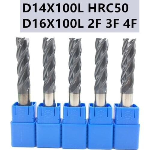 1PC HRC50 D14 D16 100L 14mm 16mm 2F 3F 4F Carbide Tool CNC Machining Milling Cutter
