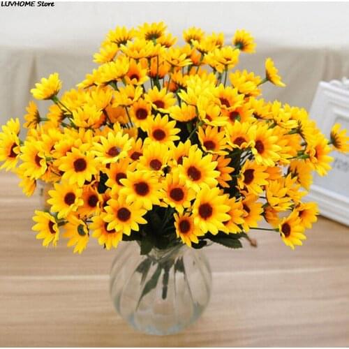 14/15 Heads/bouquet Elegant Artificial Sunflower Silk Flowers Home Wedding Party Decor Artificial Flower Decoration Flowers